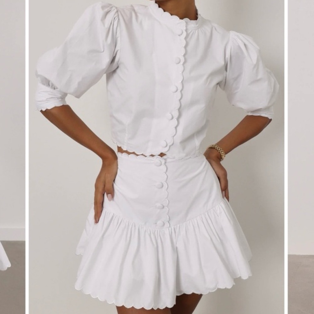 White Scalloped Hem Skort + Top Set